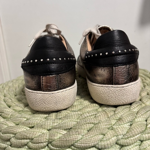 All Saints Sheer Stud Gun Metal Gold/Black Metallic Distressed Retro Sneakers - Picture 9 of 11